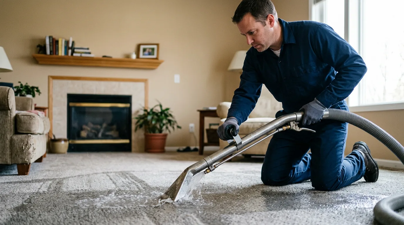 Water damage restoration technician working near Blue Rapids, KS